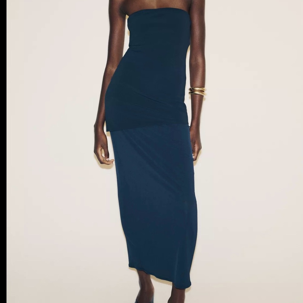 NWT Zara Elegant Strapless Navy Dress